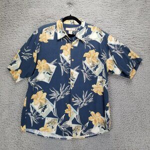Paradise Blue Shirt Mens XL Blue Silk Blend Button Up Hawaiian *Read*
